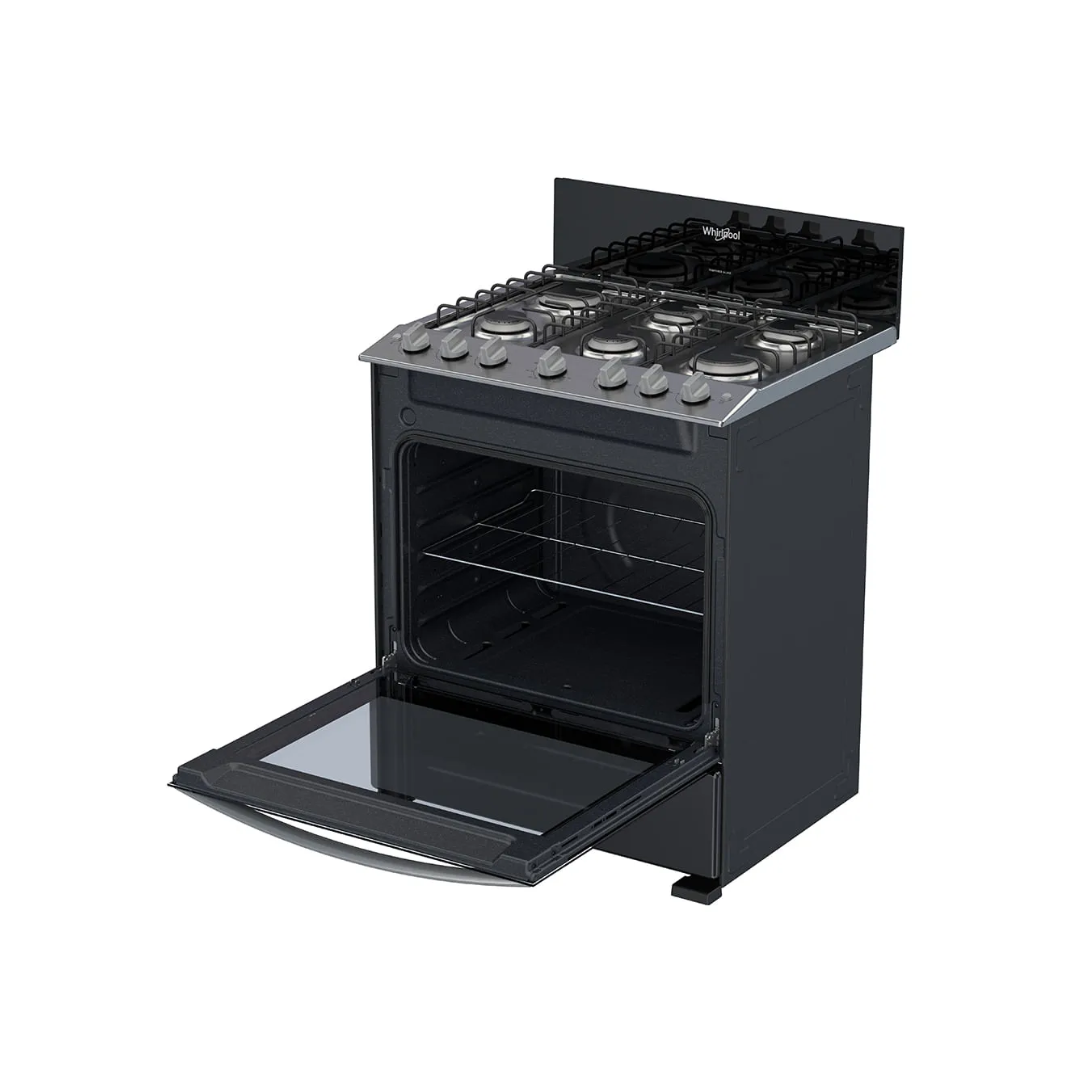 Cocina a Gas 6 Hornillas 76 Cm Acero Negro Whirlpool