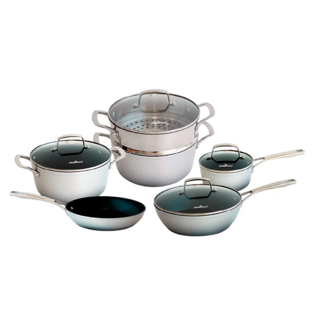 Juego de Olla 10 Piezas L-Gant (Induccion) Forjada Plateada Magefesa