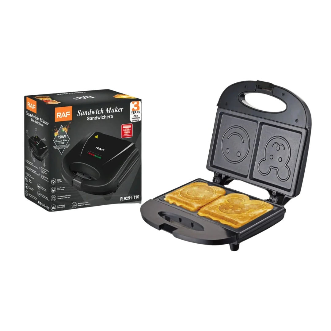 Sandwichera 750W Con Placas Antiadherentes Para Sándwiches Creativos. 110V /60Hz. RAF