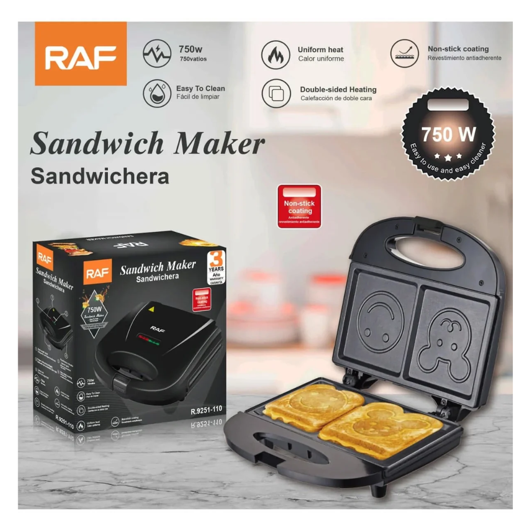 Sandwichera 750W Con Placas Antiadherentes Para Sándwiches Creativos. 110V /60Hz. RAF