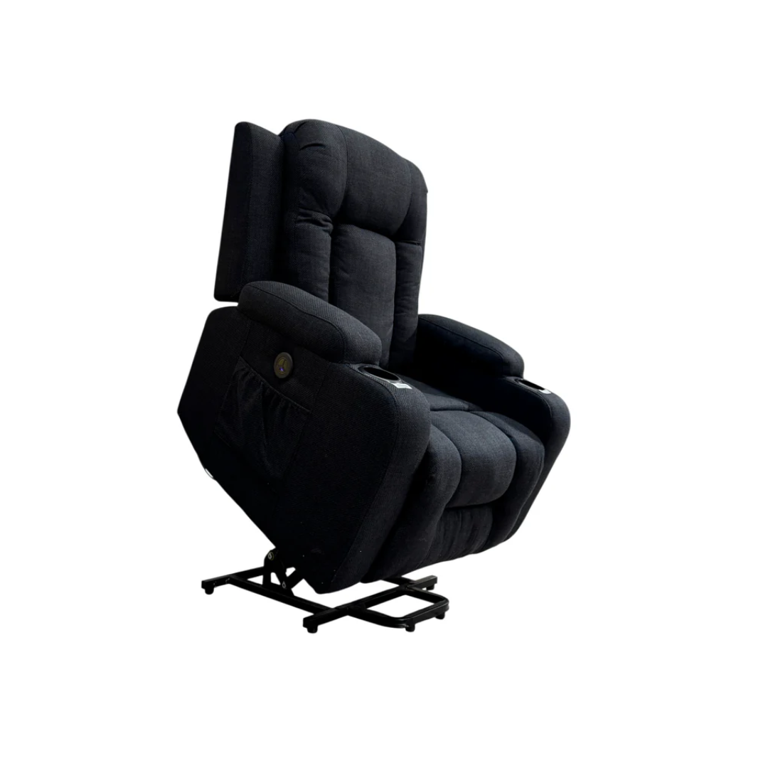 Poltrona/Sillón Reclinable y Elevador en Tela de Lino Negro Powerfik