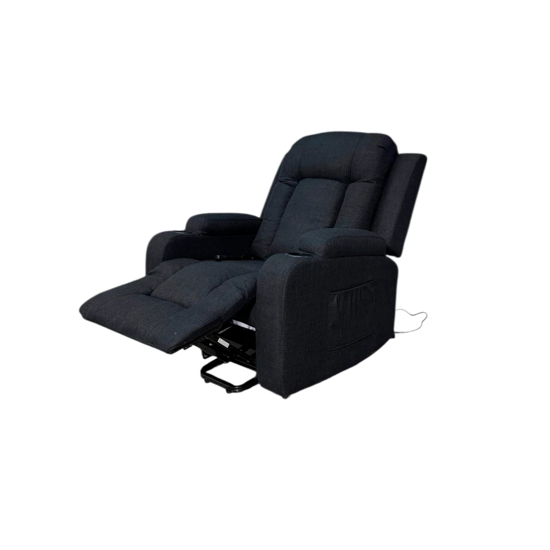 Poltrona/Sillón Reclinable y Elevador en Tela de Lino Negro Powerfik