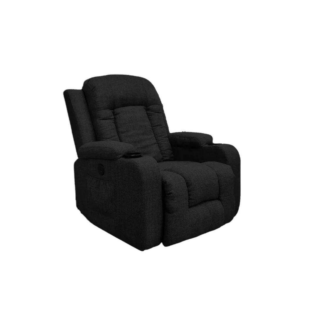 Poltrona/Sillón Reclinable y Elevador en Tela de Lino Negro Powerfik