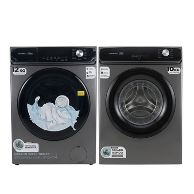 Lavadora y Secadora Apilable Carga Frontal Negra 12kg y 10kg 110V Daewoo