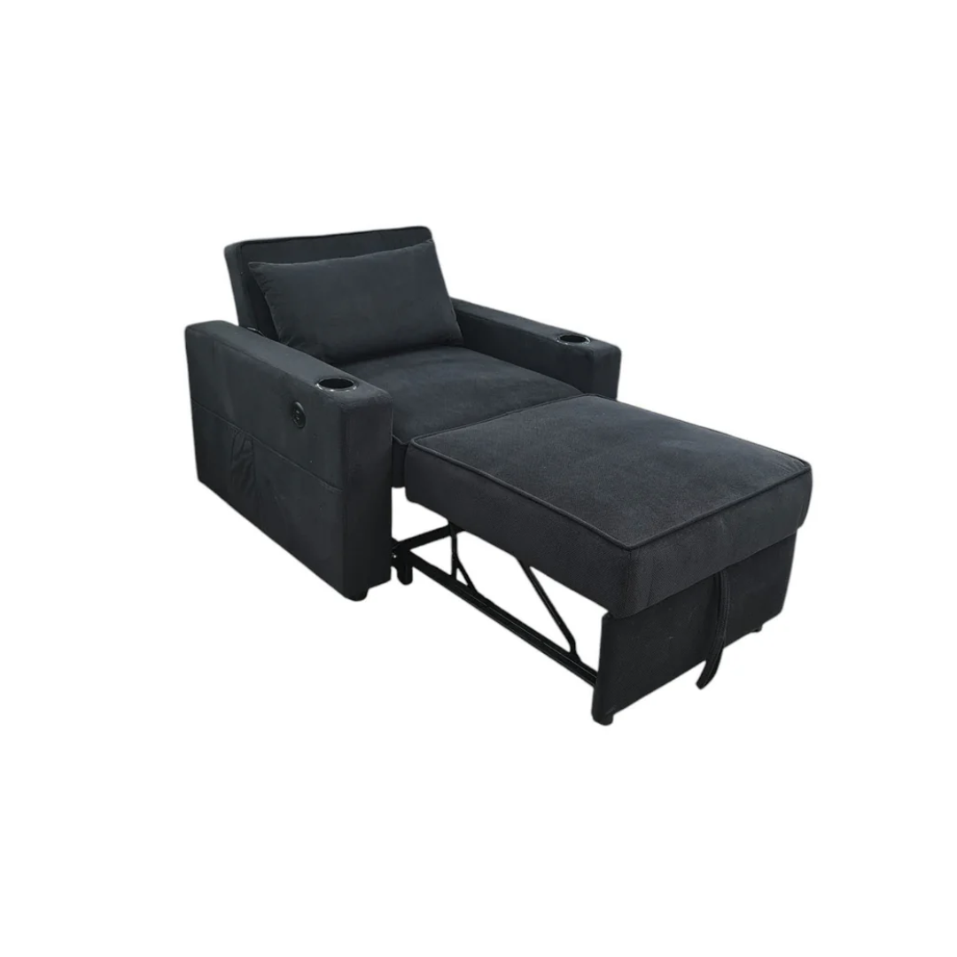 Poltrona/Sofá Cama con posa Vasos y Cojín Negro Powerfik