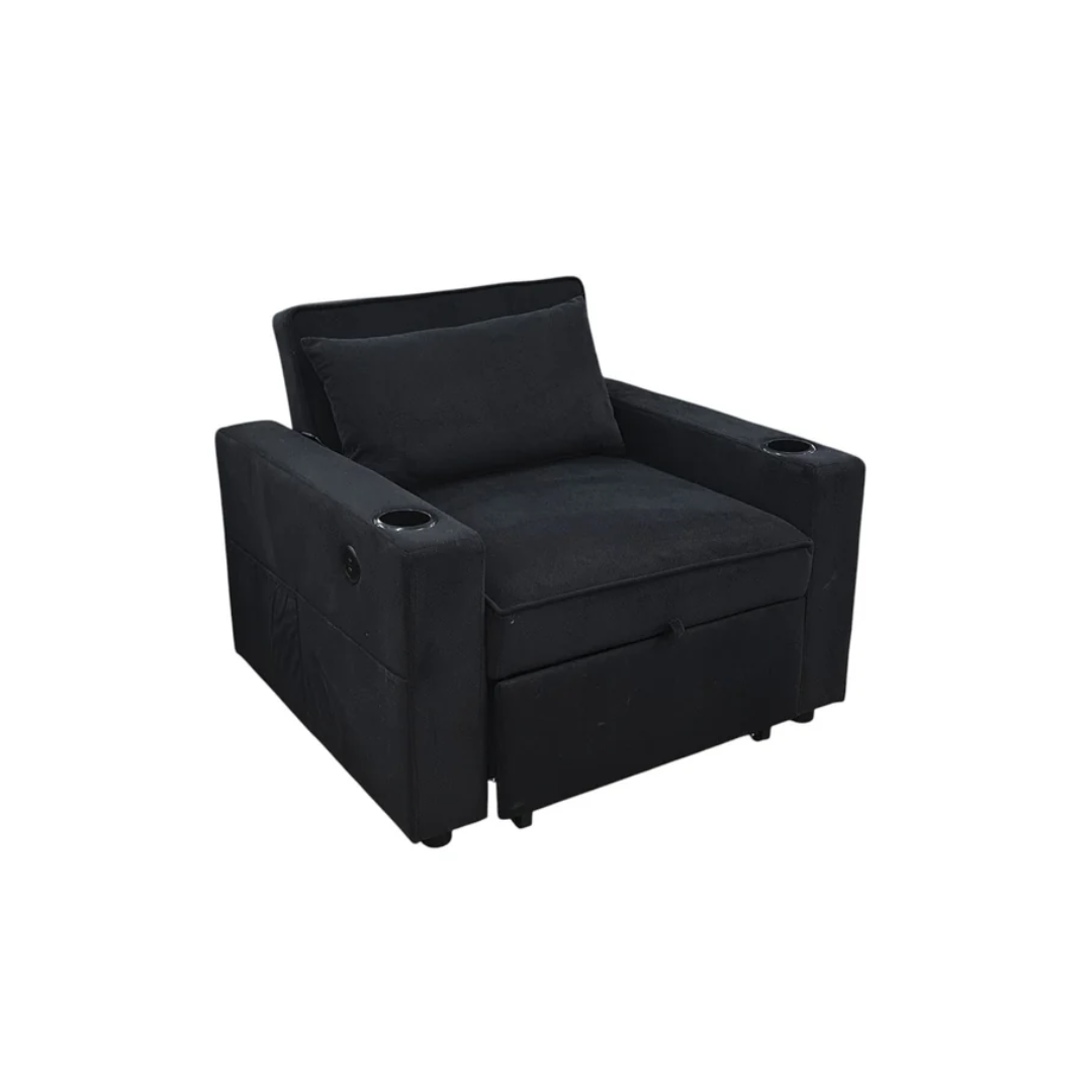 Poltrona/Sofá Cama con posa Vasos y Cojín Negro Powerfik