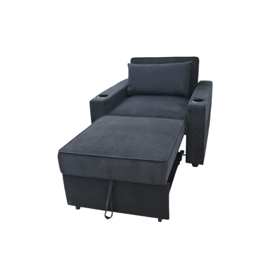 Poltrona/Sofá Cama con posa Vasos y Cojín Negro Powerfik