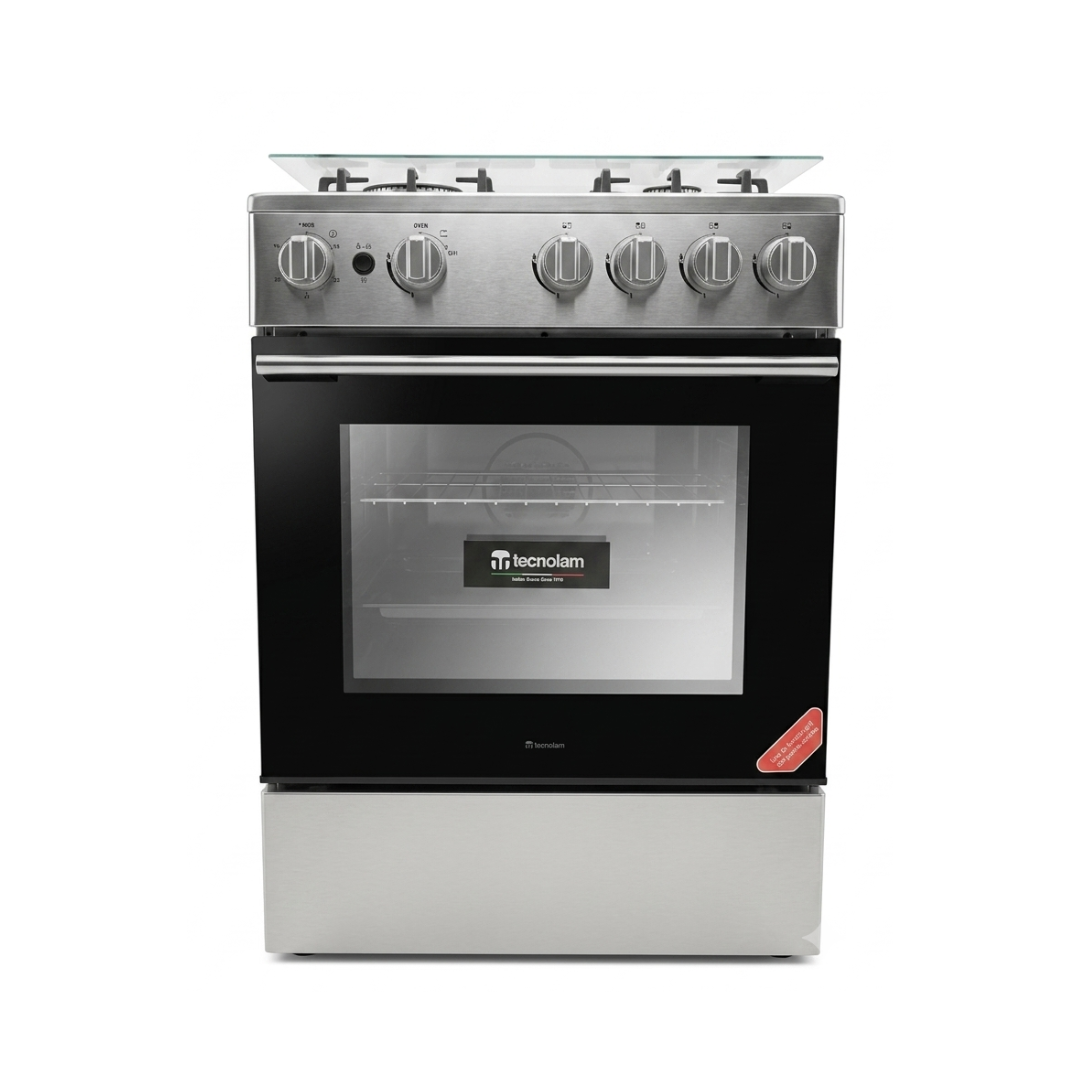 Cocina a Gas 4H de 24" 60cm +Encendido + Gril + Temporizador En Acero Inox TECNOLAM