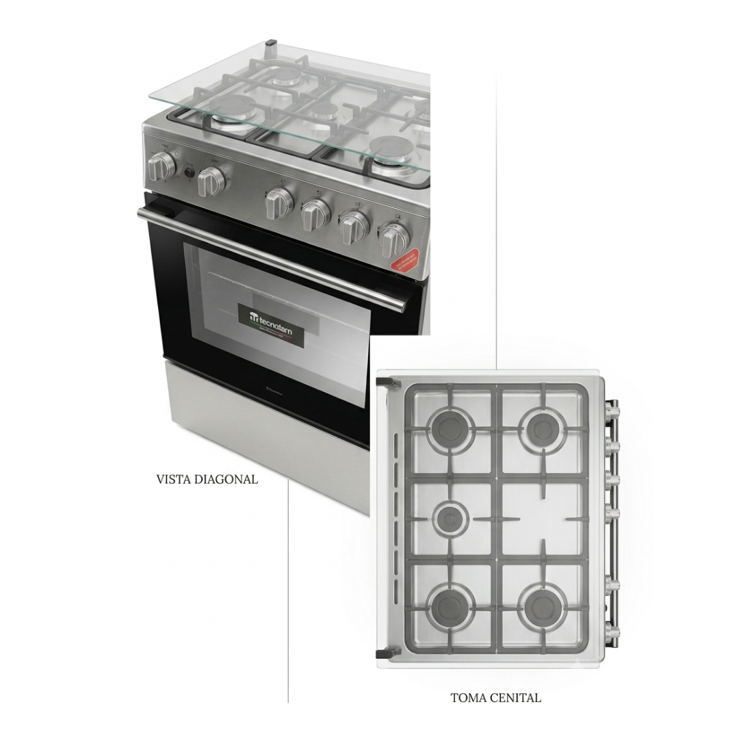 Cocina a Gas 4H de 24" 60cm +Encendido + Gril + Temporizador En Acero Inox TECNOLAM