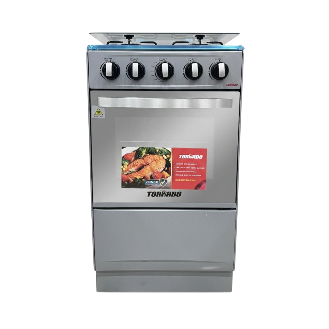 Cocina A Gas 20" 4Hornillas Con Tapa de Vidrio + Encendido Por Fricción Acero Inoxidable Tornado