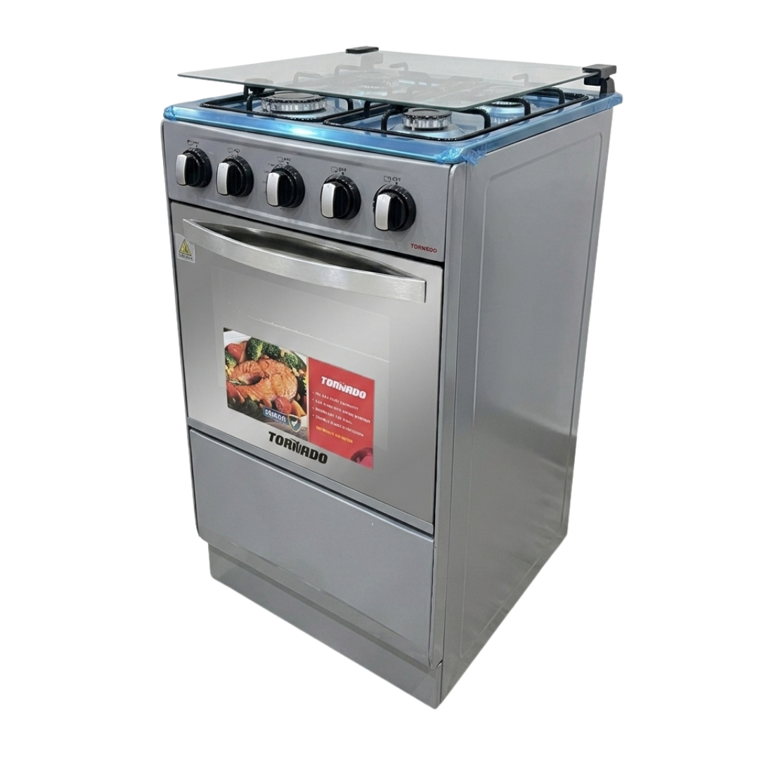 Cocina A Gas 20" 4Hornillas Con Tapa de Vidrio + Encendido Por Fricción Acero Inoxidable Tornado