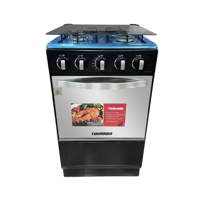 Cocina A Gas 20" 4Hornillas Con Tapa de Vidrio + Encendido Por Fricción Negra Tornado