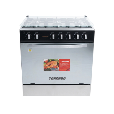 Cocina a Gas 30" 6 Hornillas Con Tapa de Vidrio +Encendido Negra Tornado