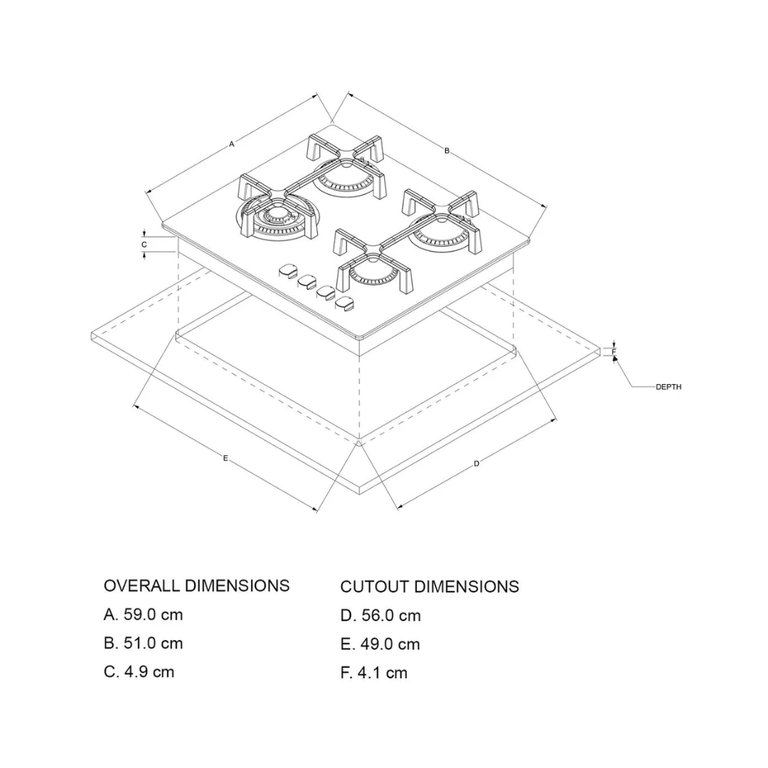 Tope a Gas de Vitrocerámica 23" 4 Hornillas Whirlpool