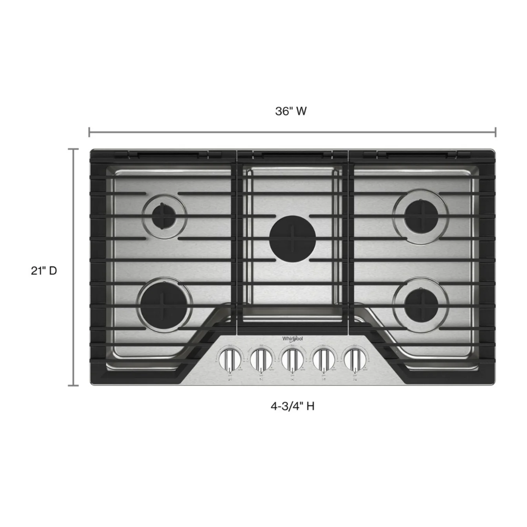 Tope a Gas 5 Hornillas 36" Acero Inoxidable Whirlpool